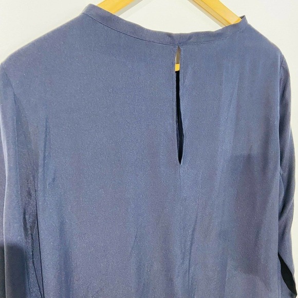 Sibel Saral Round Neck Pocket Front Blouse sz M Navy Blue Long Sleeve Solid - Picture 4 of 6